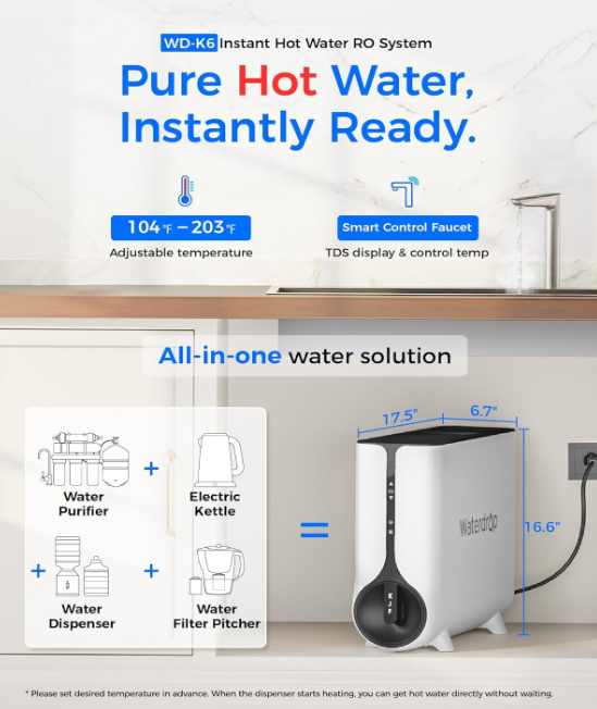 Waterdrop Reverse Osmosis System, Instant Hot Water Dispenser